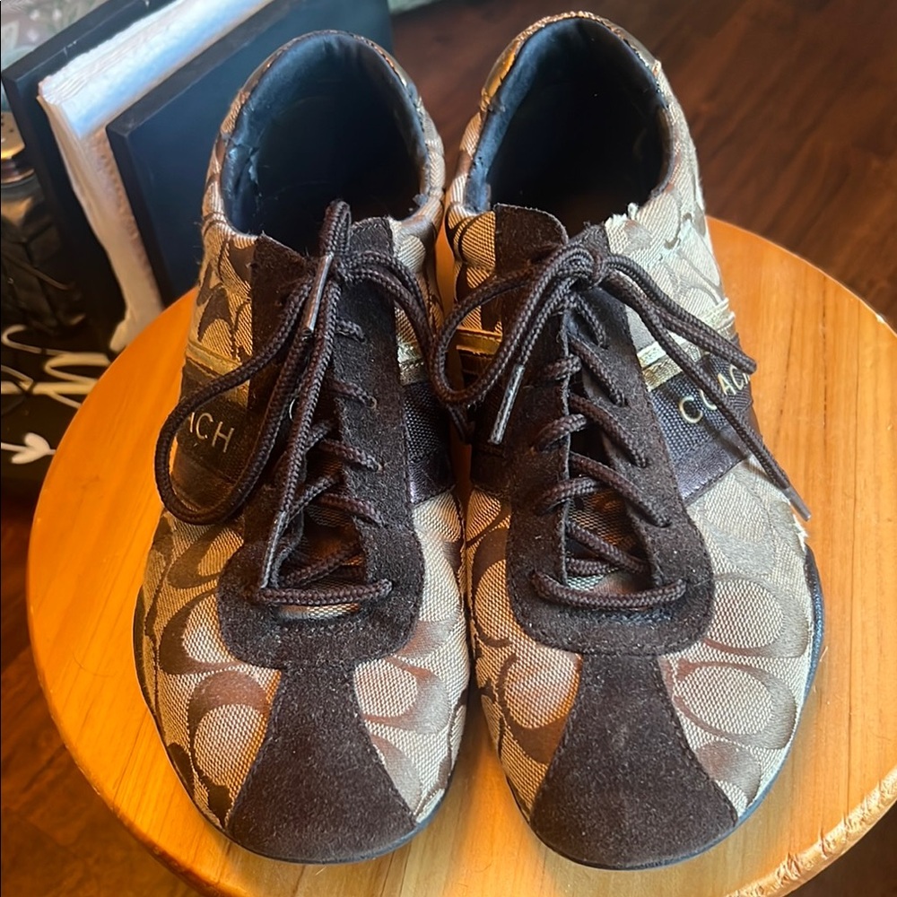Coach Signature Brown and Gold Sneakers